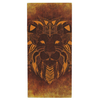 Rustic Lion Head Wood Flash Drive