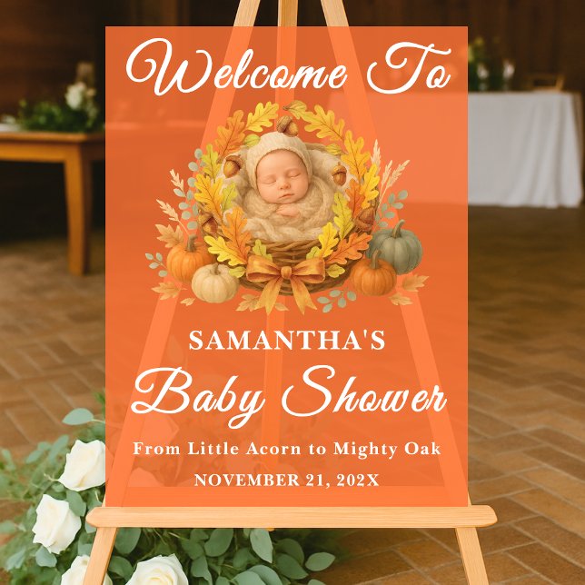 Rustic Little Acorn Fall Baby Shower Welcome Acrylic Sign (Creator Uploaded)