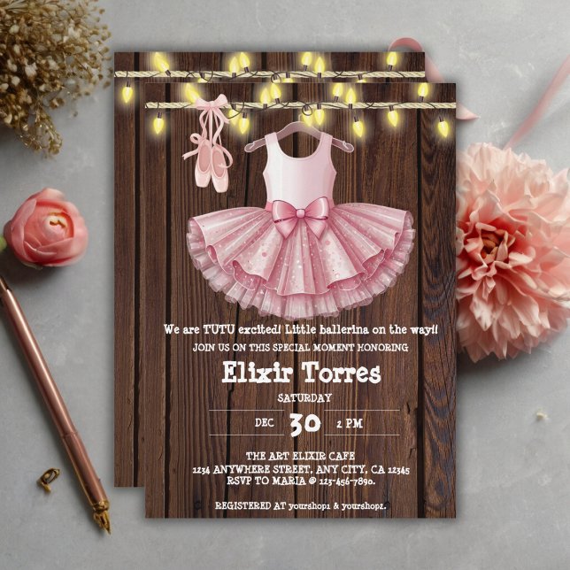 Rustic Little Ballerina Tutu Glitter Baby Shower Invitation (Creator Uploaded)
