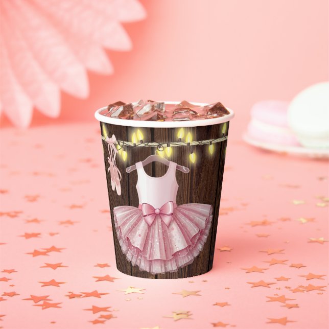 Rustic Little Ballerina Tutu Glitter Baby Shower Paper Cups (Insitu)