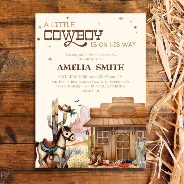 Rustic Little Cowboy Western Baby Shower Wild West Invitation (Creator Uploaded)