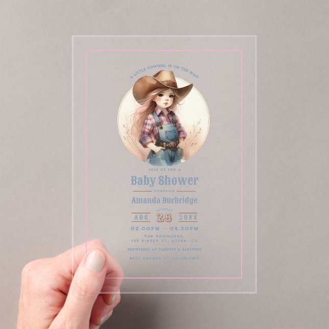 Rustic Little Cowgirl Western Baby Shower Acrylic Invitations (Insitu (Handheld))
