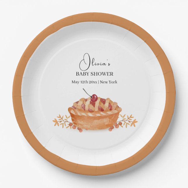 Rustic Little Cutie Pie Cherry Fall Baby Shower  Paper Plates (Front)