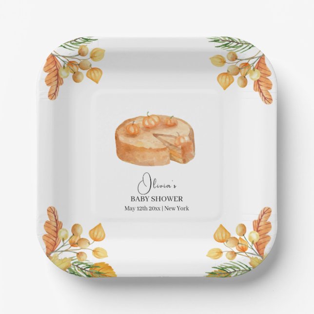 Rustic Little Cutie Pumpkin Pie Fall Baby Shower Paper Plates (Front)