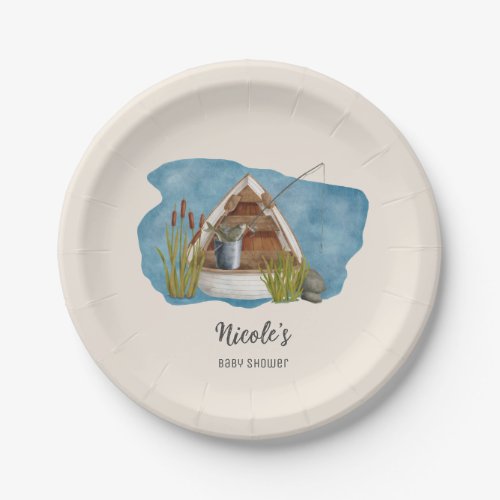 Rustic Little Fisherman Baby Shower Paper Plates