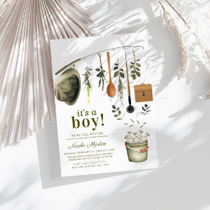 Rustic Little Fisherman Fishing Baby Shower Invitation