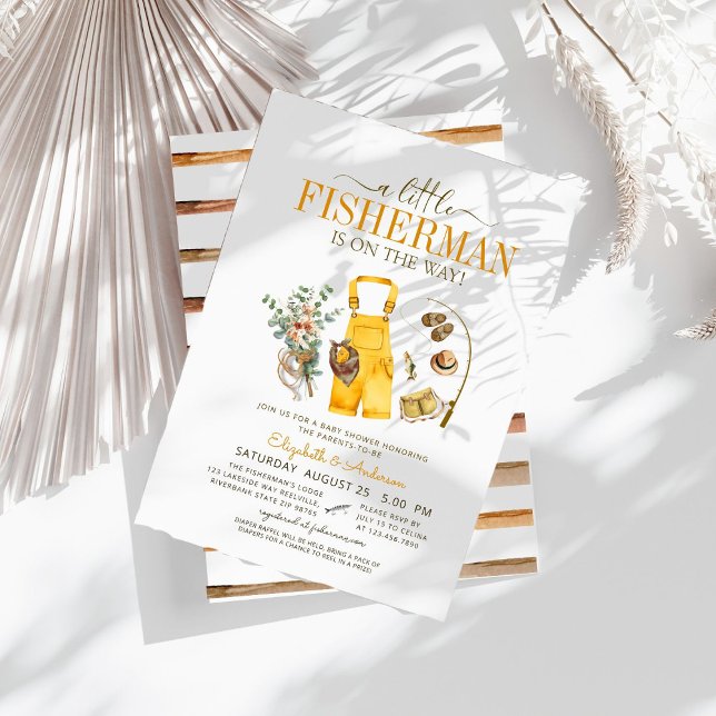 Rustic Little Fisherman Is On The Way Baby Shower Invitation (Creator Uploaded)