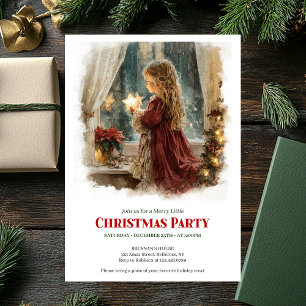 Rustic little girl holding shining star printable  invitation
