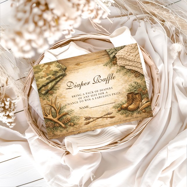 Rustic Little Hunter Woodland Diapper Raffle Enclosure Card (Creator Uploaded)