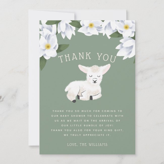 Rustic Little Lamb Floral Baby Shower Thank You Card