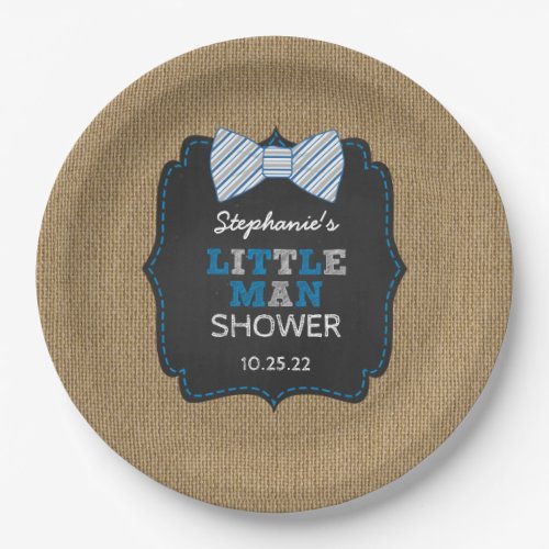 Rustic little man bow tie baby shower decor paper plates