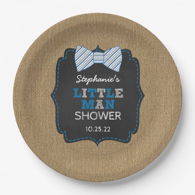 Rustic little man bow tie baby shower decor paper plates (Front)