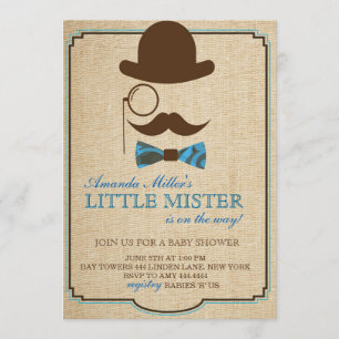Rustic Little Mister Baby Shower Boy Invitations