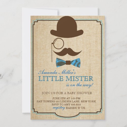 Rustic Little Mister Baby Shower Boy Invitations
