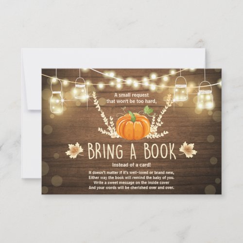 Rustic Little Pumpkin Baby Shower Bring a Book Invitation