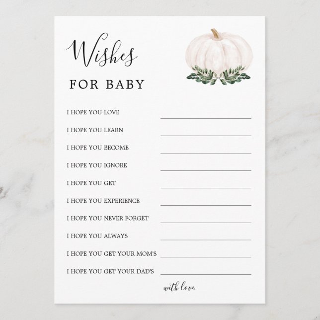 Rustic Little Pumpkin Baby Shower Wishes For Advice Card (Front)