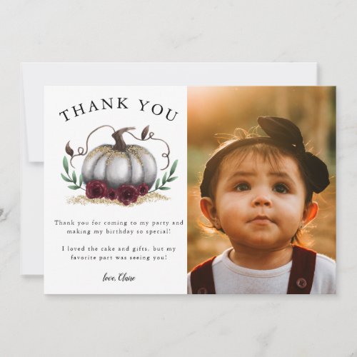Rustic Little Pumpkin Birthday Party Photo Thank You Card
