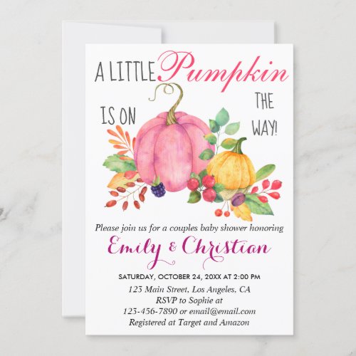 Rustic Little Pumpkin Fall Couples Baby Shower Invitation