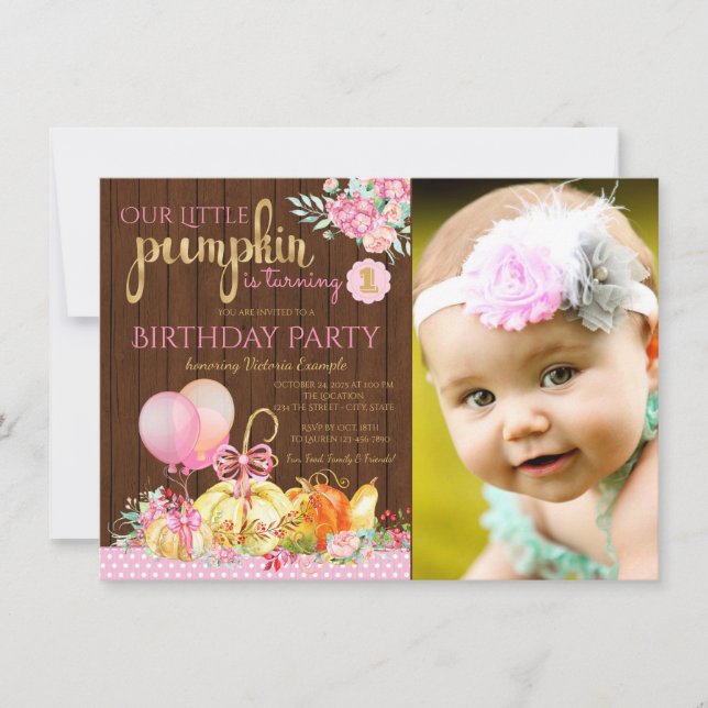 Rustic Little Pumpkin First Birthday Invitations (Front)