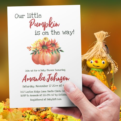 Rustic Little Pumpkin Floral Fall Baby Shower Invitation
