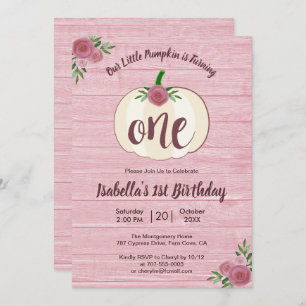 Rustic Little Pumpkin Girl Pink 1st Birthday Party Invitation