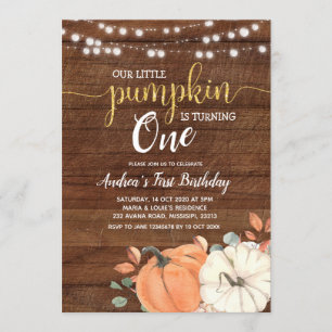 Rustic Little Pumpkin is turning one Birthday Invitation