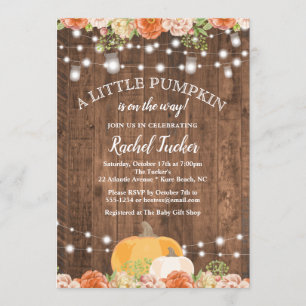 Rustic Little Pumpkin Mason Jar Lights Baby Shower Invitation