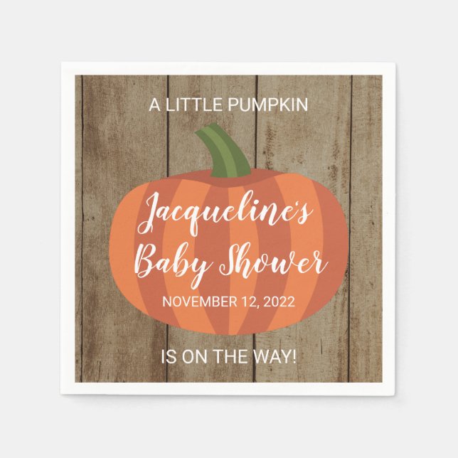 Rustic Little Pumpkin On The Way Fall Baby Shower Napkins (Front)