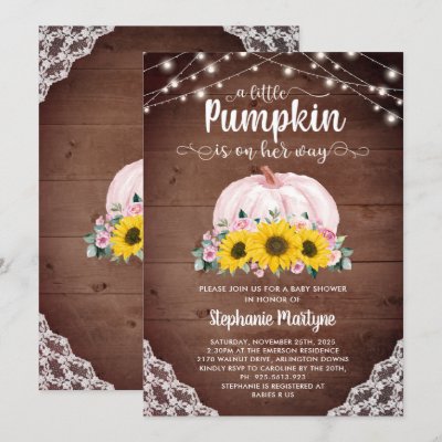 Rustic Little Pumpkin Sunflower Lights Baby Shower Invitation