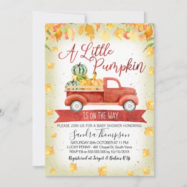 Rustic Little Pumpkin Truck Baby Shower Invitation (Front)