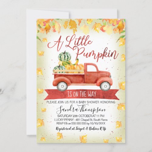 Rustic Little Pumpkin Truck Baby Shower Invitation