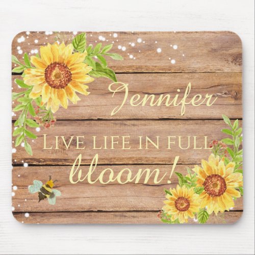Rustic Live Life In Full Bloom Yellow Floral Mouse Pad