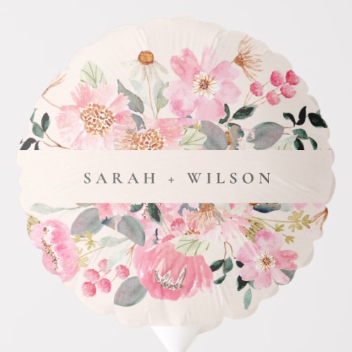 Rustic Lively Blush Pink Watercolor Floral Wedding Balloon