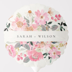Rustic Lively Blush Pink Watercolor Floral Wedding Balloon