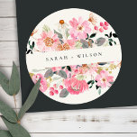Rustic Lively Blush Pink Watercolor Floral Wedding Classic Round Sticker<br><div class="desc">For any further customisation or any other matching items,  please feel free to contact me at yellowfebstudio@gmail.com</div>
