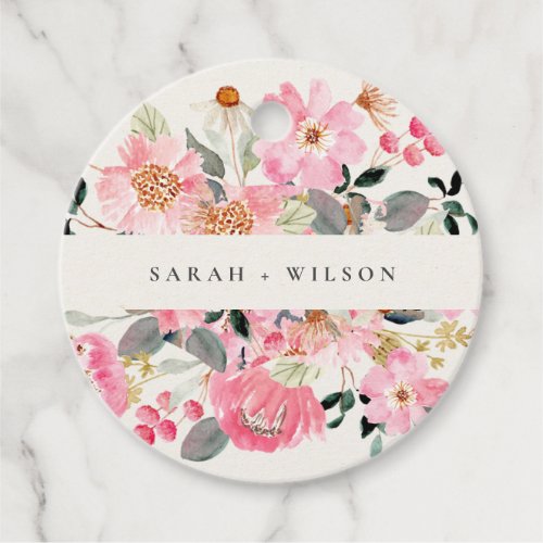 Rustic Lively Blush Pink Watercolor Floral Wedding Favor Tags
