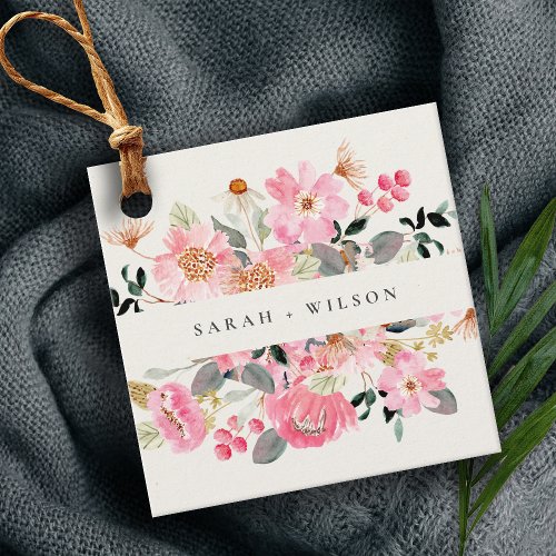 Rustic Lively Blush Pink Watercolor Floral Wedding Favor Tags