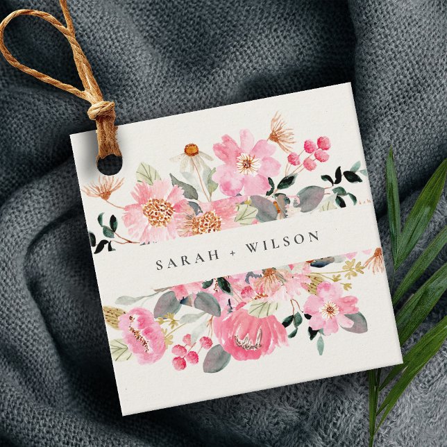 Rustic Lively Blush Pink Watercolor Floral Wedding Favor Tags (Creator Uploaded)