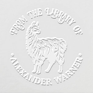 Rustic Llama #2 Round Library Book Name Embosser