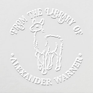 Rustic Llama Round Library Book Name Embosser