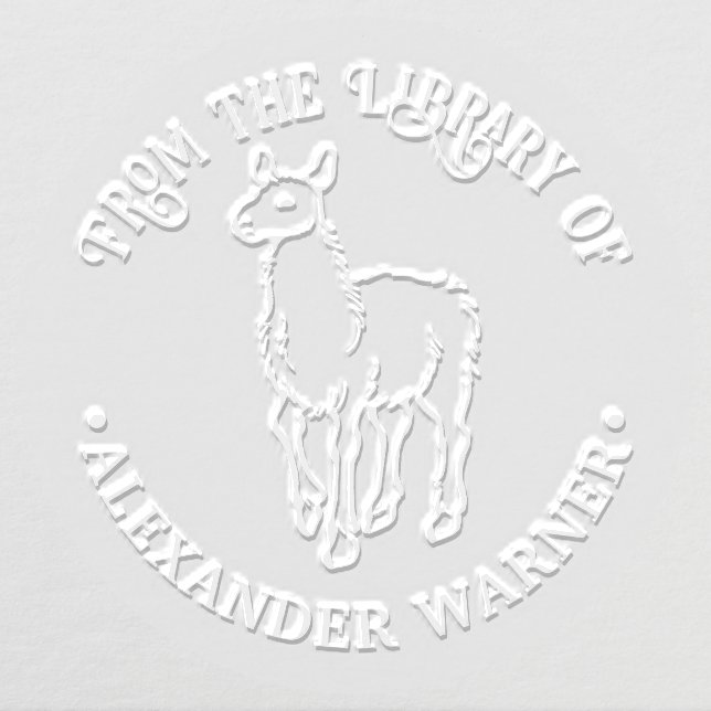 Rustic Llama Round Library Book Name Embosser (Design)