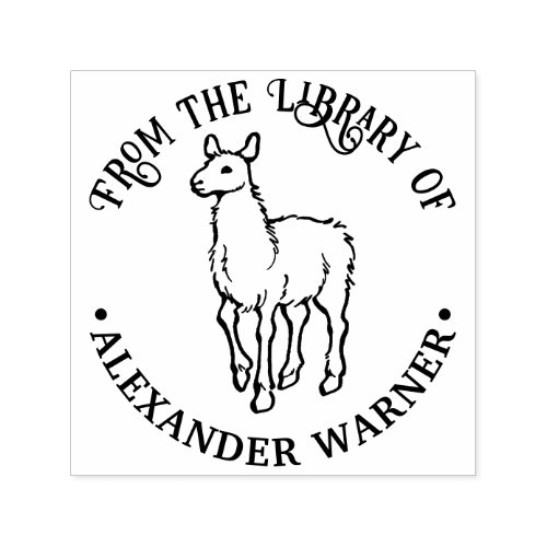 Rustic Llama Round Library Book Name Self_inking Stamp