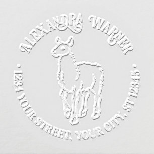 Rustic Llama Round Name Return Address Embosser