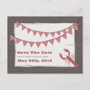 Rustic Lobster and Bunting Wedding Save The Date Announcement Postcard