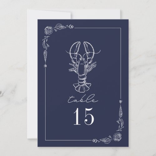 Rustic Lobster Dark Blue Wedding Table Number