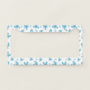 Rustic Lobster Nautical Block Print Pattern License Plate Frame