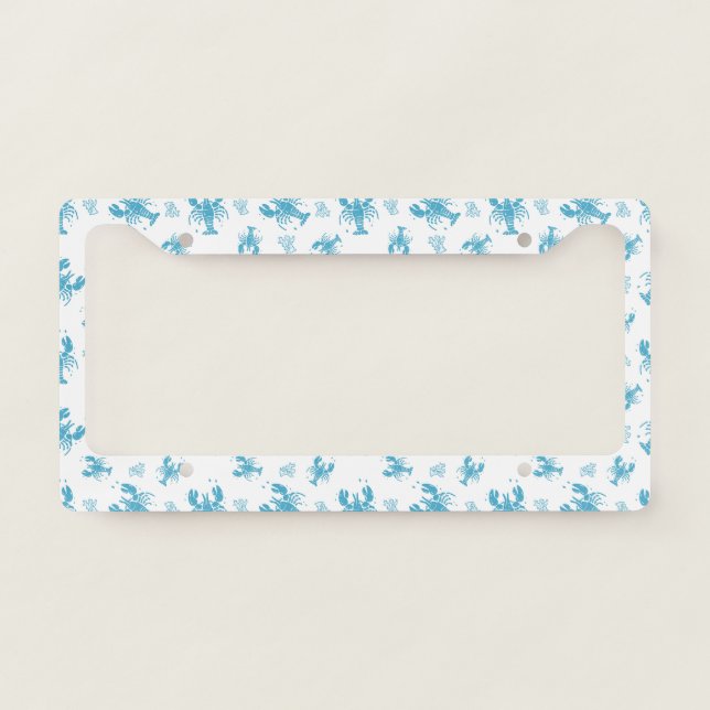Rustic Lobster Nautical Block Print Pattern License Plate Frame (Front)