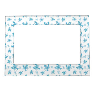 Rustic Lobster Nautical Block Print Pattern Magnetic Frame