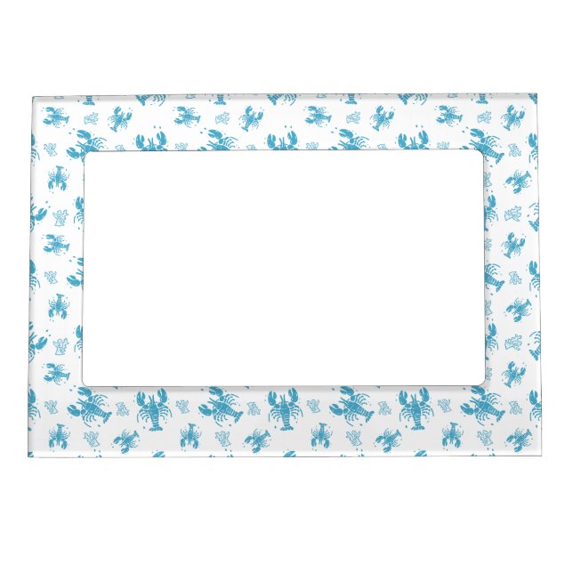 Rustic Lobster Nautical Block Print Pattern Magnetic Frame (Front)