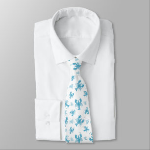 Rustic Lobster Nautical Block Print Pattern Neck Tie
